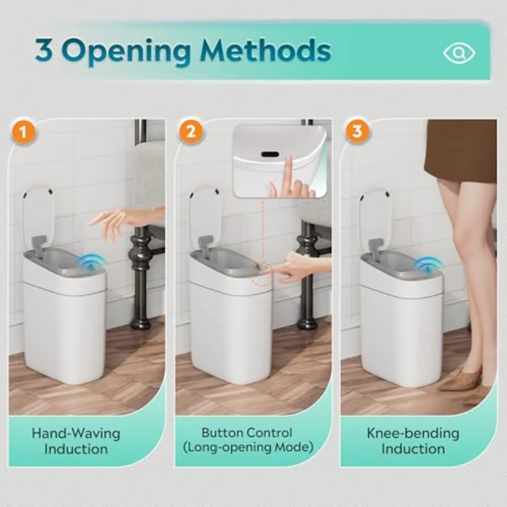 Automatic Bathroom Trash Can with Lid, view 5