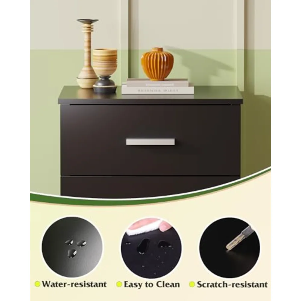 Black 3-Drawer Nightstand Small Bedside Table, view 4