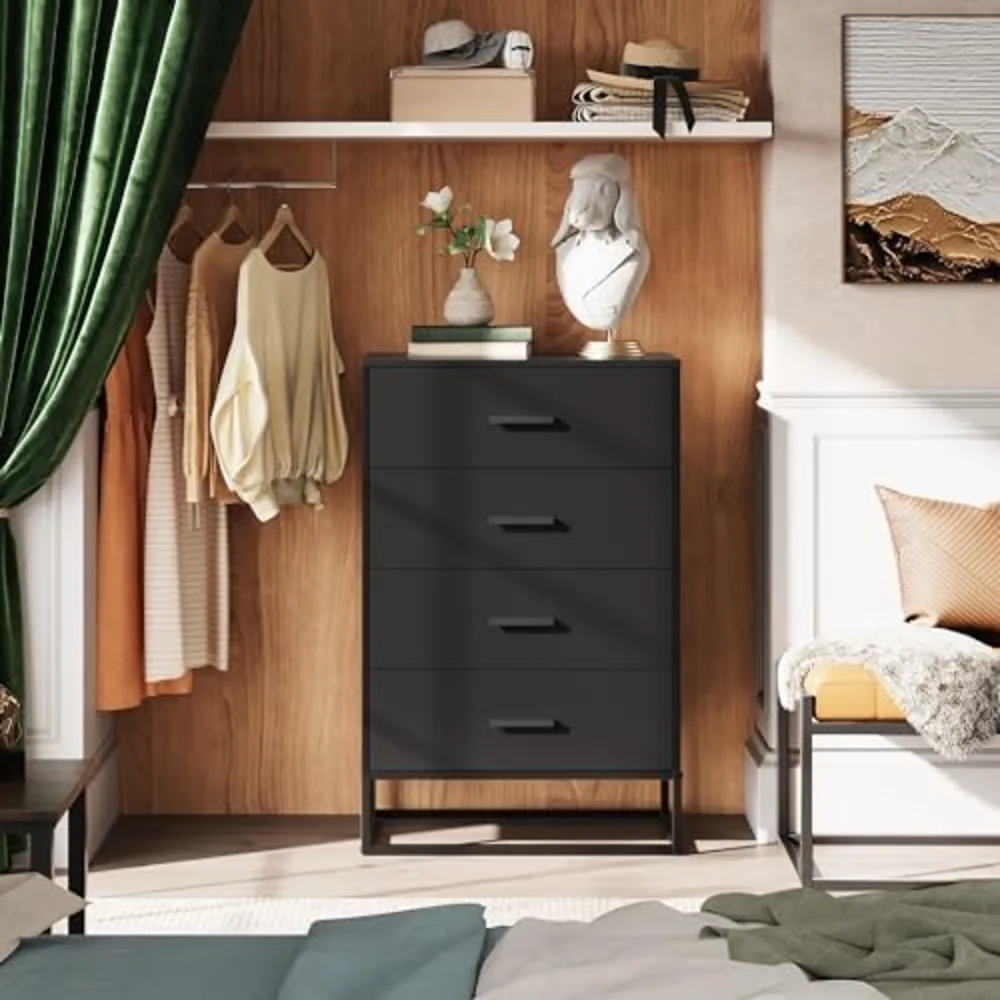 Black Dresser for Bedroom with 4 Drawers, view 2