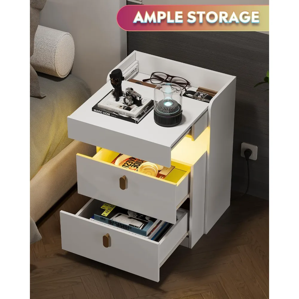 Black LED Nighstand with Charging Station, view 6