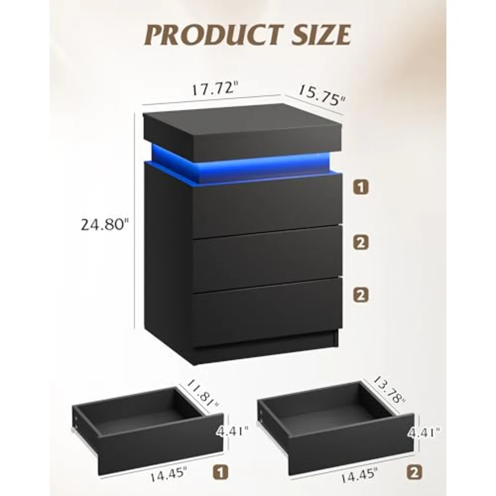 Black Nightstand with Charging Station, view 3