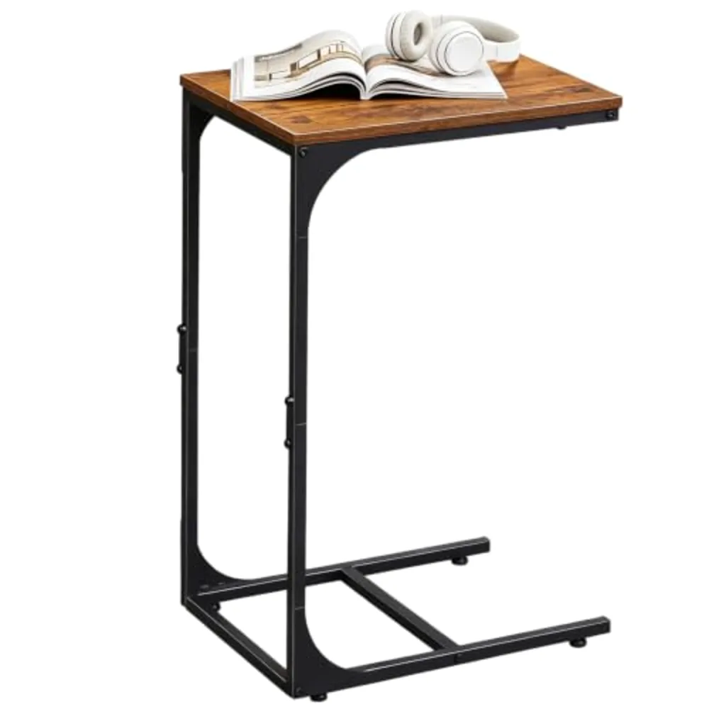 C Shaped End Table TV Tray Slide Under Couch Side Table Rustic
