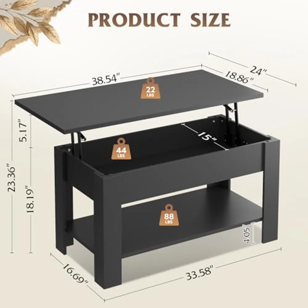 Coffee Table 39" Lift Top Coffee Table with Hidden Compartment, view 3