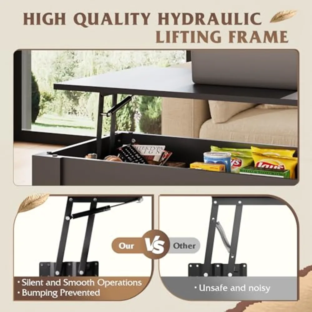 Coffee Table 39" Lift Top Coffee Table with Hidden Compartment, view 5