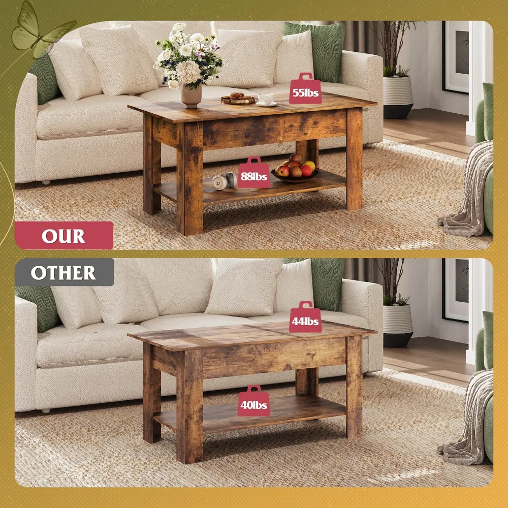Coffee Table 39" Lift Top Coffee Table with Hidden Compartment, view 6