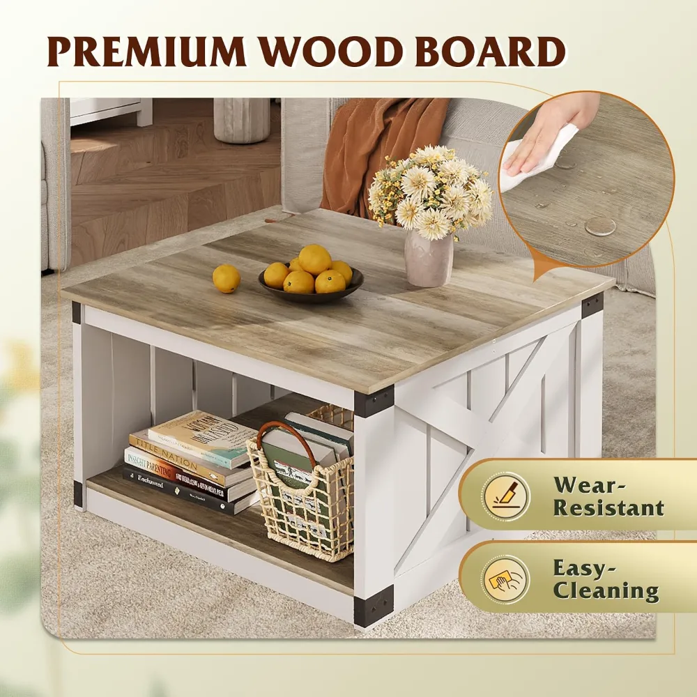 Coffee Table Farmhouse Coffee Table with Open Storage, view 6