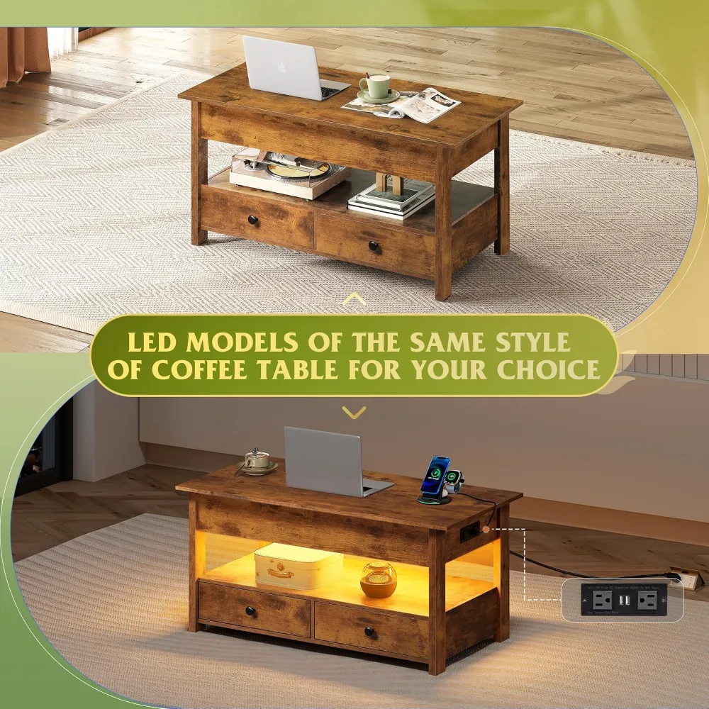 Coffee Table Lift Top Coffee Table with 2 Drawers, view 6