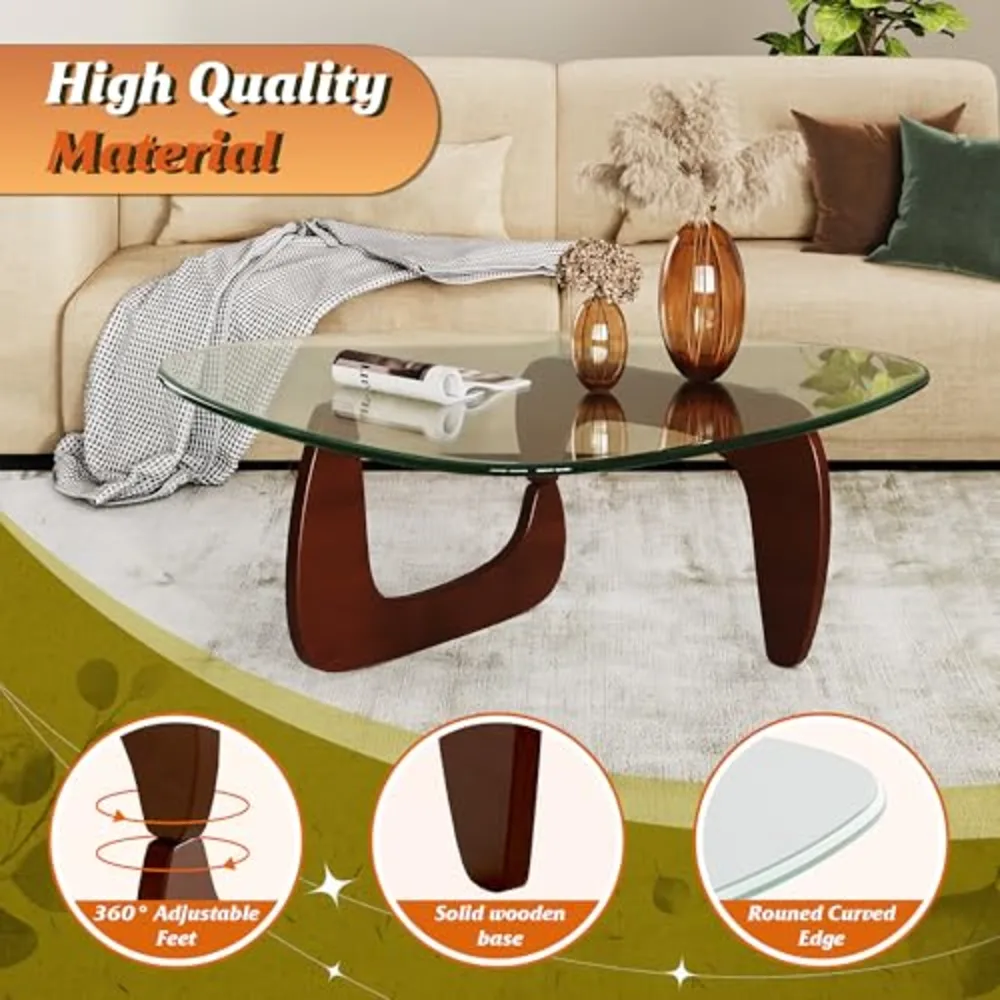 Coffee Table Small Glass Coffee Table with Solid Wood Legs, view 5