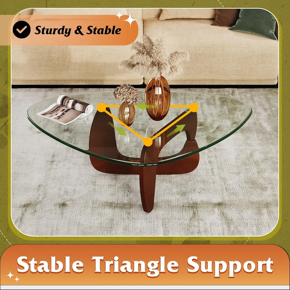 Coffee Table Small Glass Coffee Table with Solid Wood Legs, view 6