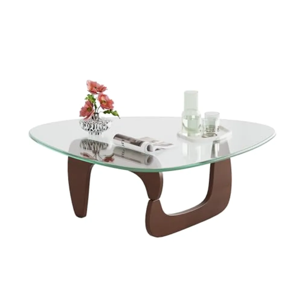 Coffee Table Small Glass Coffee Table with Solid Wood Legs