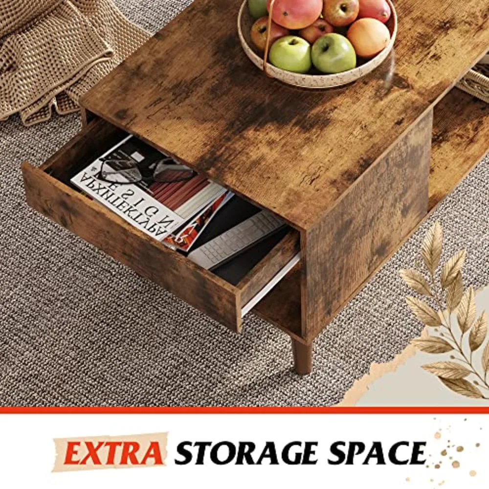 Coffee Table with Side Drawer Storage, view 5