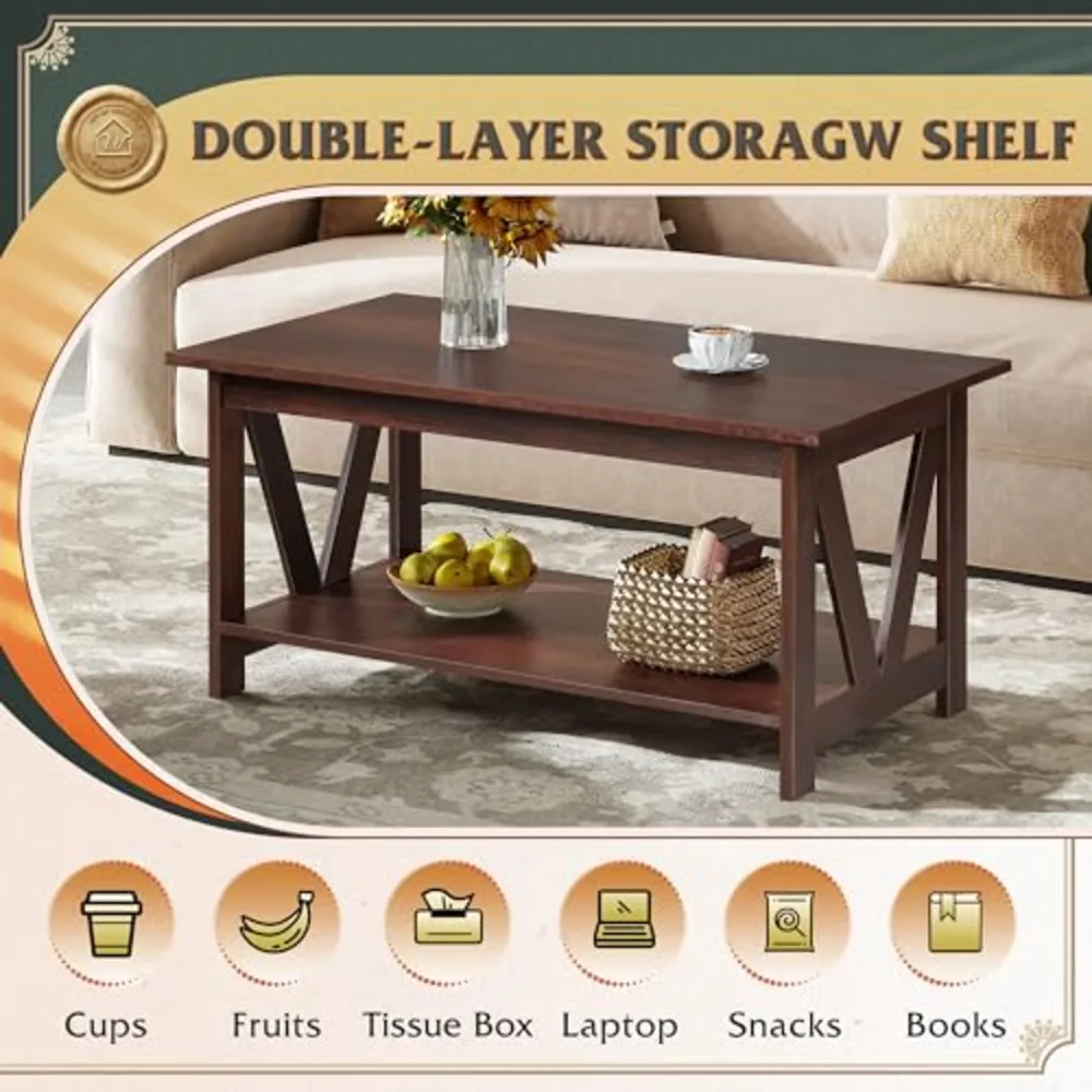 Coffee Table with Storage Shelf, view 5
