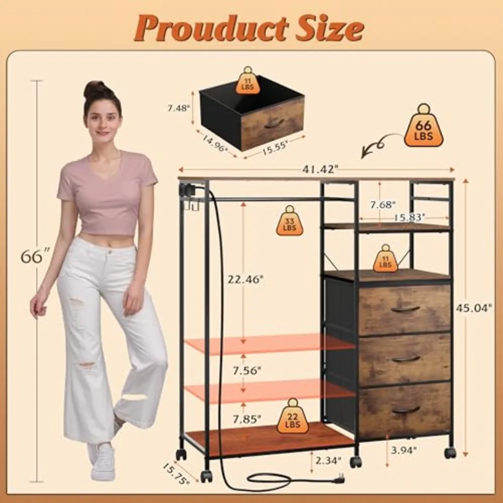 Dresser with Hanging Rack for Bedroom, view 2