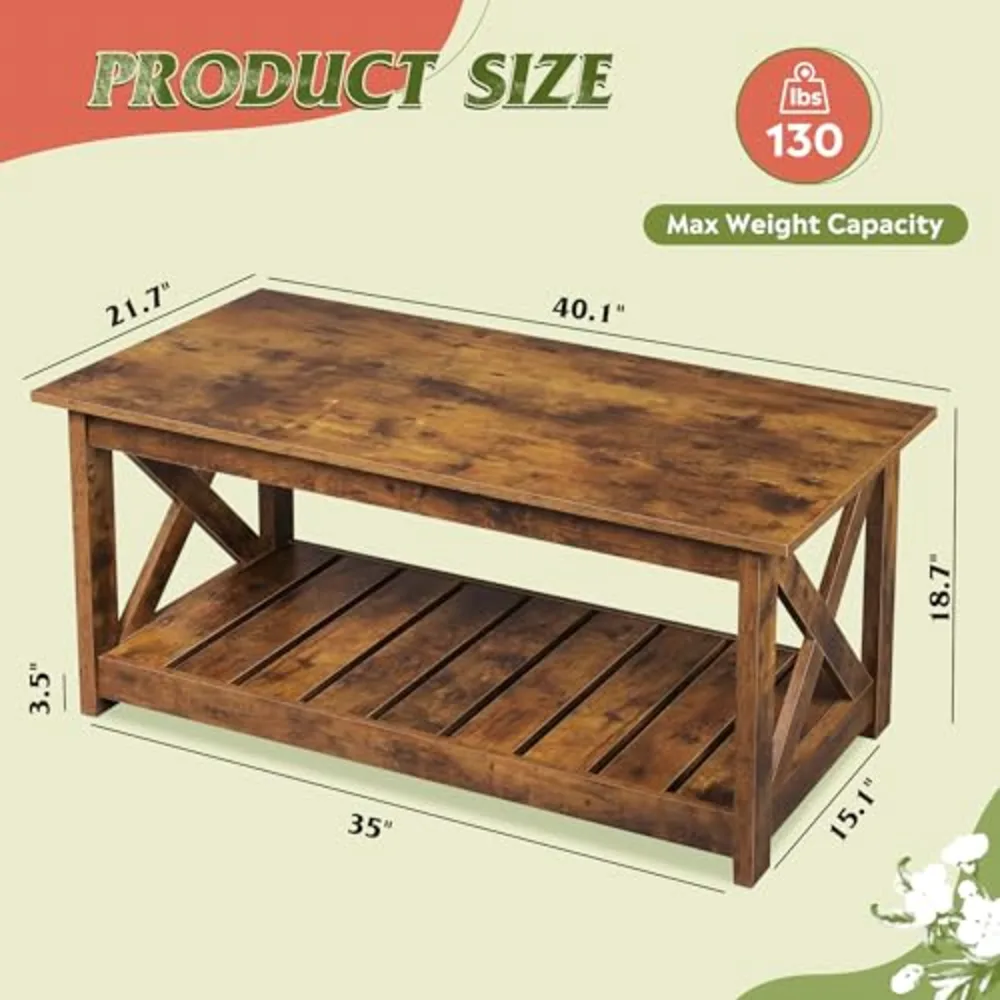Farmhouse Coffee Table for Living Room, view 3