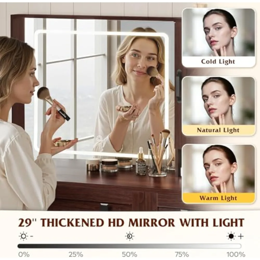 Farmhouse Makeup Vanity Table Set with 3 CCT LED Mirror, view 3