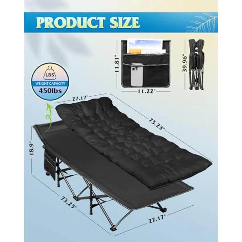 Folding 1200D Oxford Camping Cots with Mattress for Adults, view 2