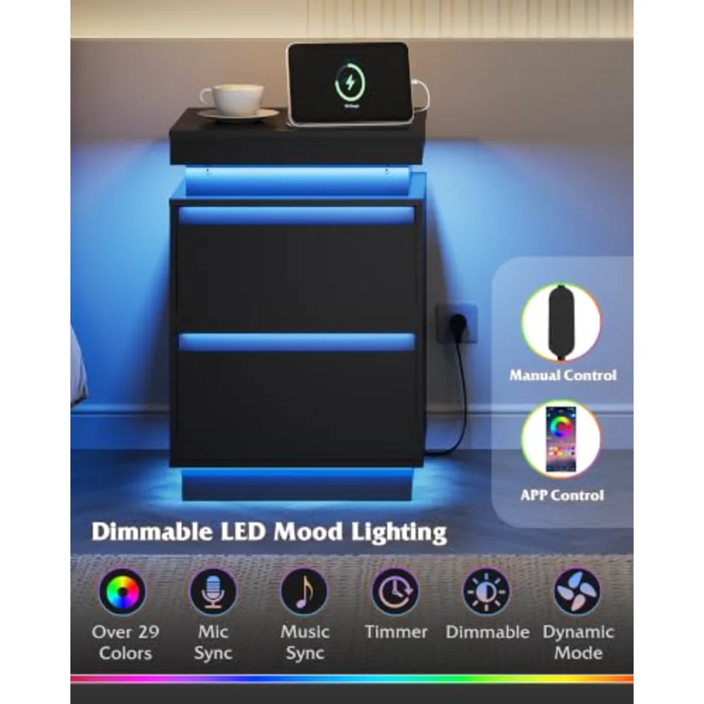 LED Nightstand with Charging Station, view 4