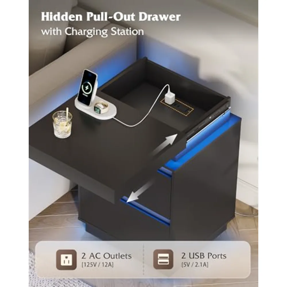 LED Nightstand with Charging Station, view 5