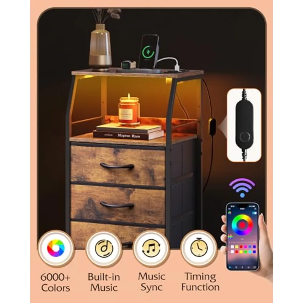 LED Nightstand with Charging Station, view 4