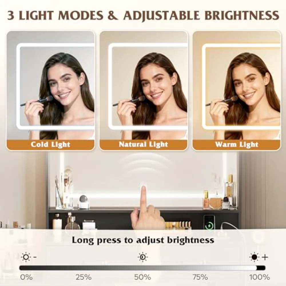 LED Vanity Desk with Mirror and Lights, view 2