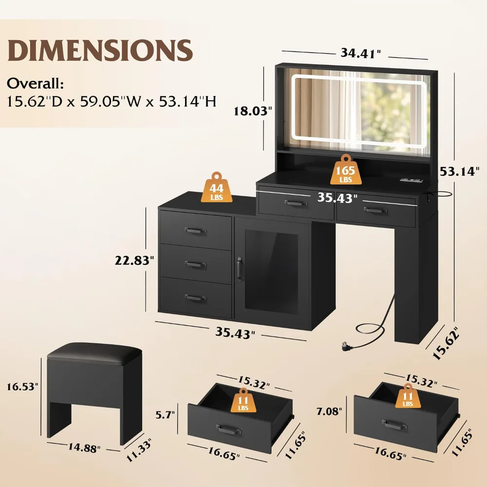 LED Vanity Desk with Mirror and Lights, view 6