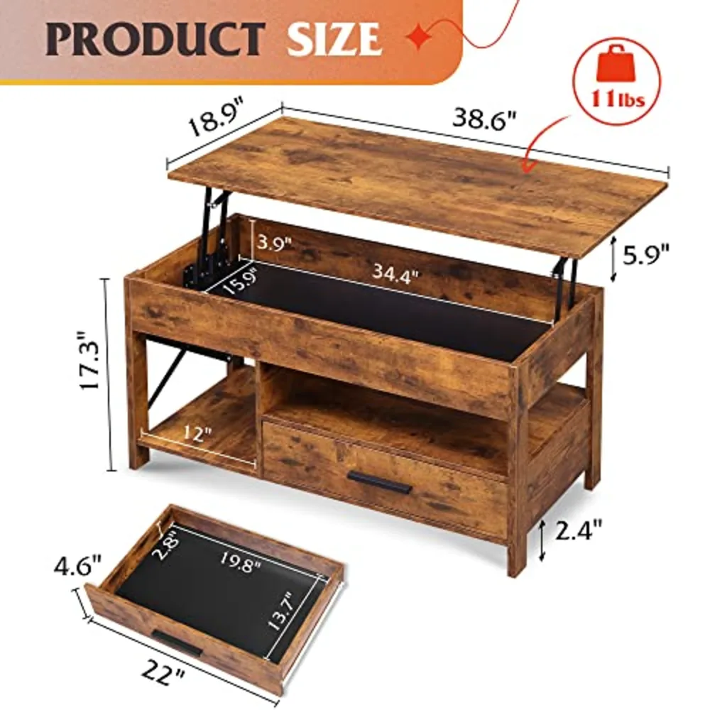 Lift Top Coffee Table with Drawer, view 3