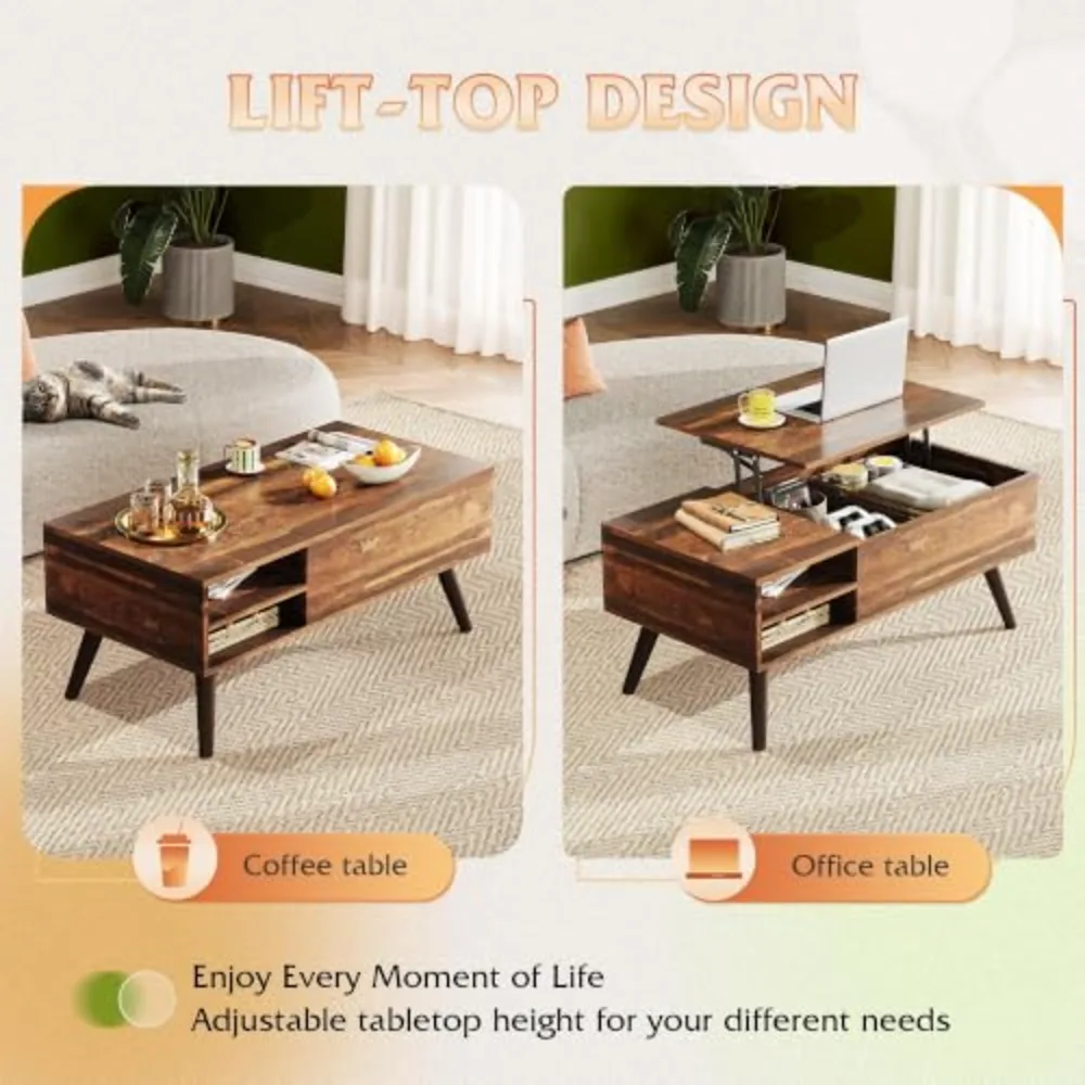 Lift Top Coffee Table with Hidden Storage, view 4