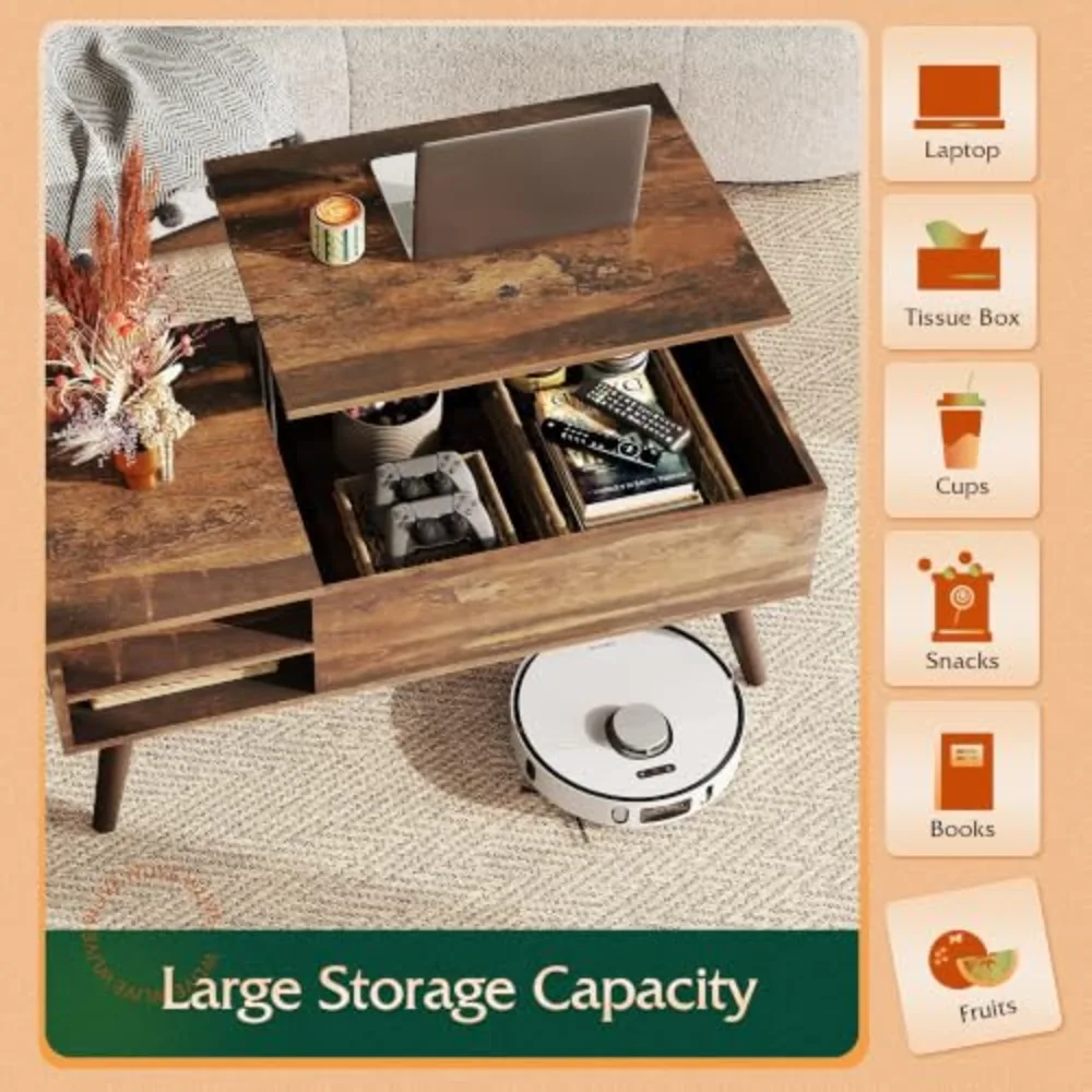 Lift Top Coffee Table with Hidden Storage, view 5