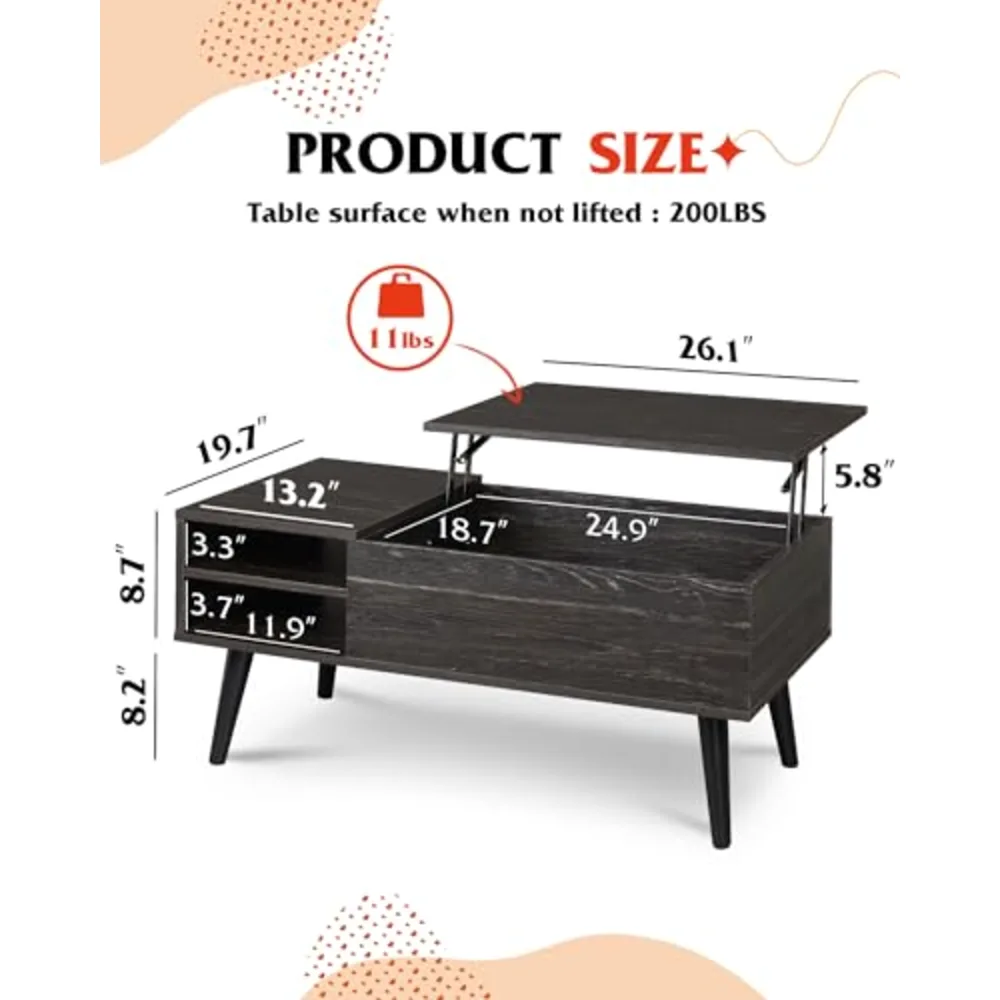 Lift Top Coffee Table with Hidden Storage, view 3