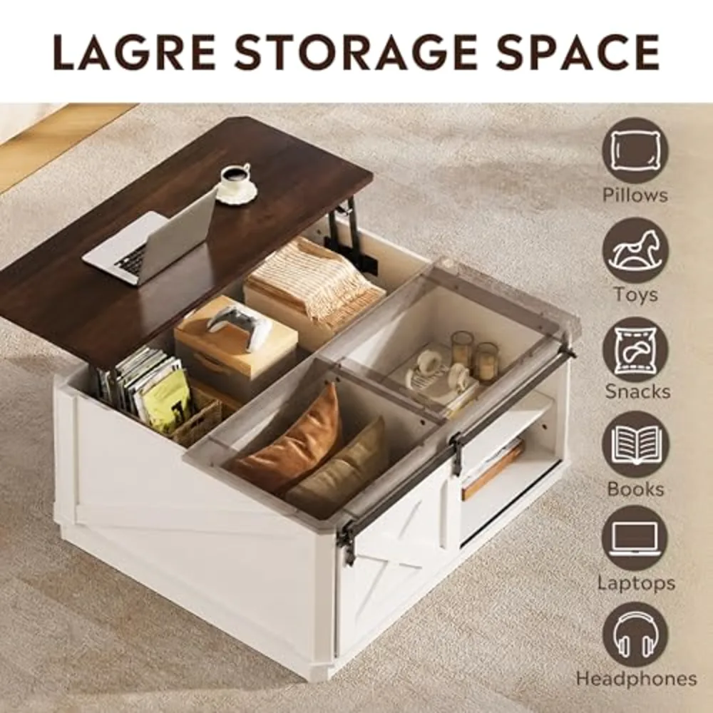 Lift Top Coffee Table with Storage, view 5