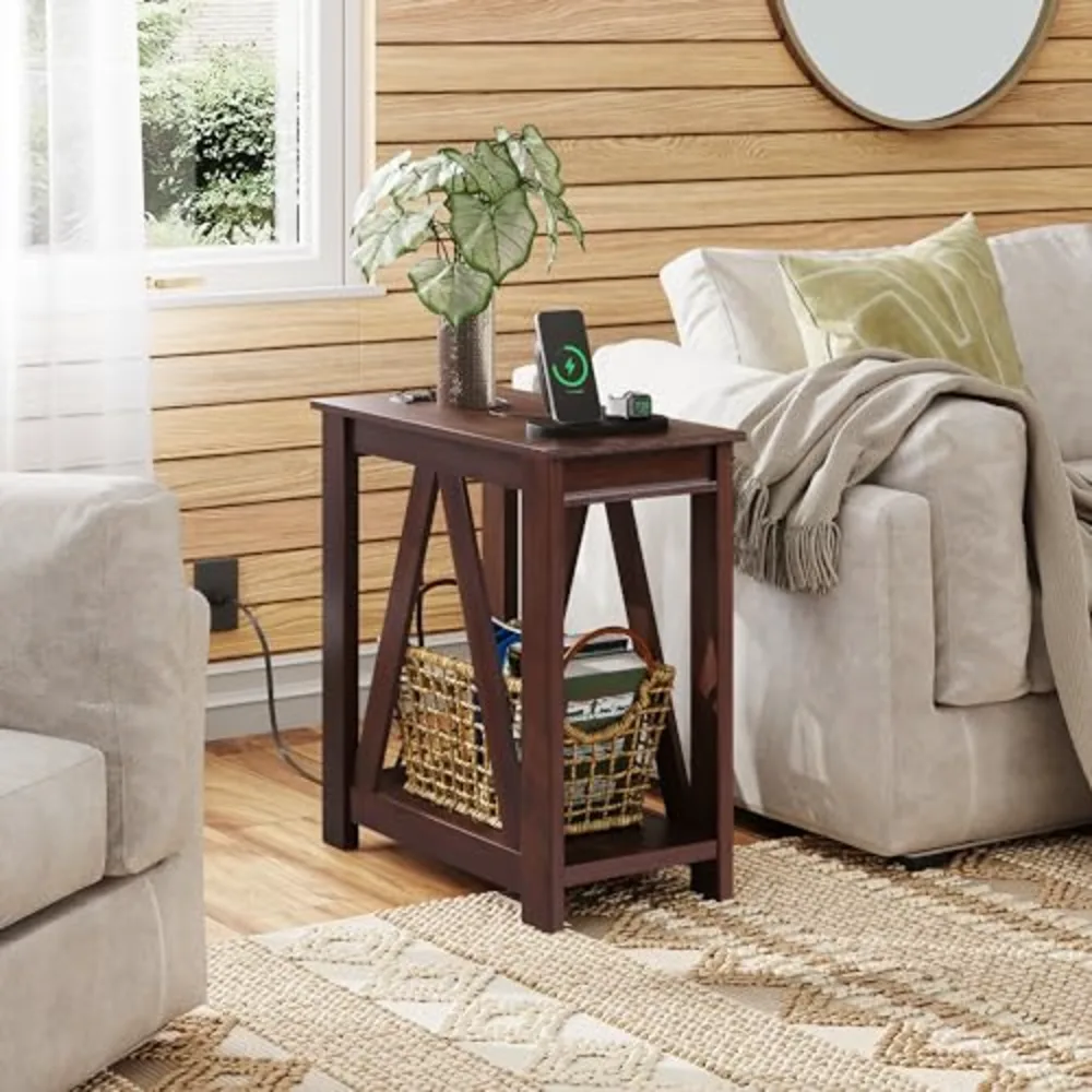 Narrow End Table with Charging Station of Open Storage, view 2