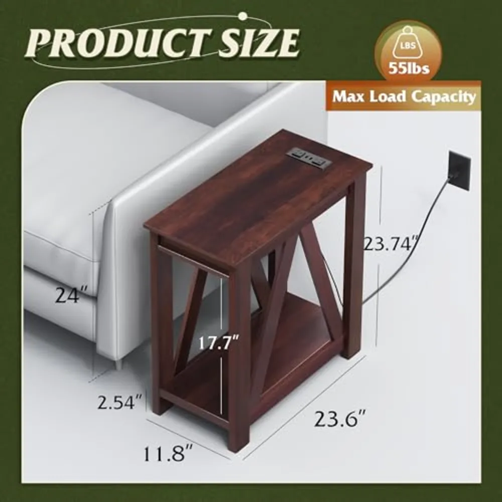 Narrow End Table with Charging Station of Open Storage, view 3