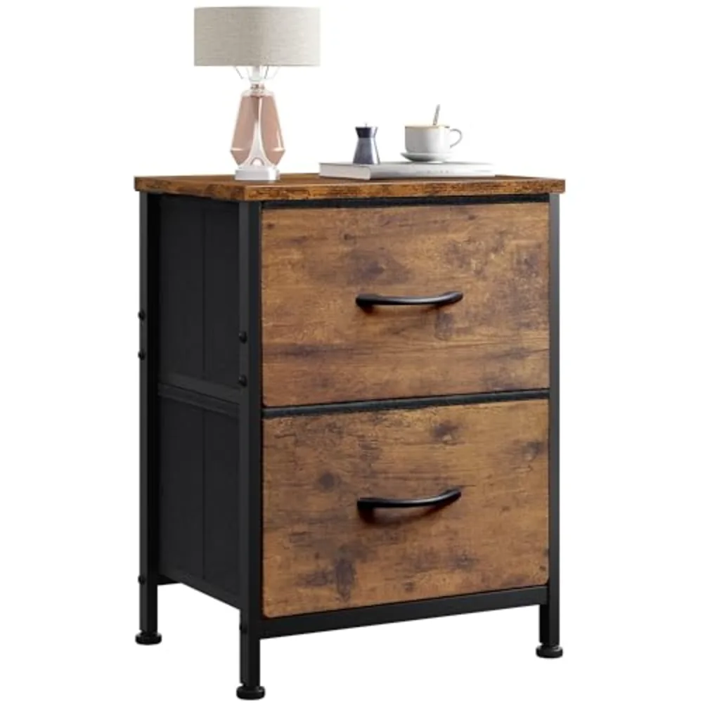 Night Stand Small Dresser with 2 Drawers & Wooden Top