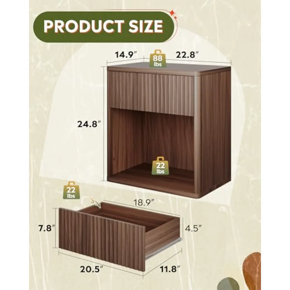 Night Stand Wood Nightstand with Storage Drawer and Open Shelf, view 3