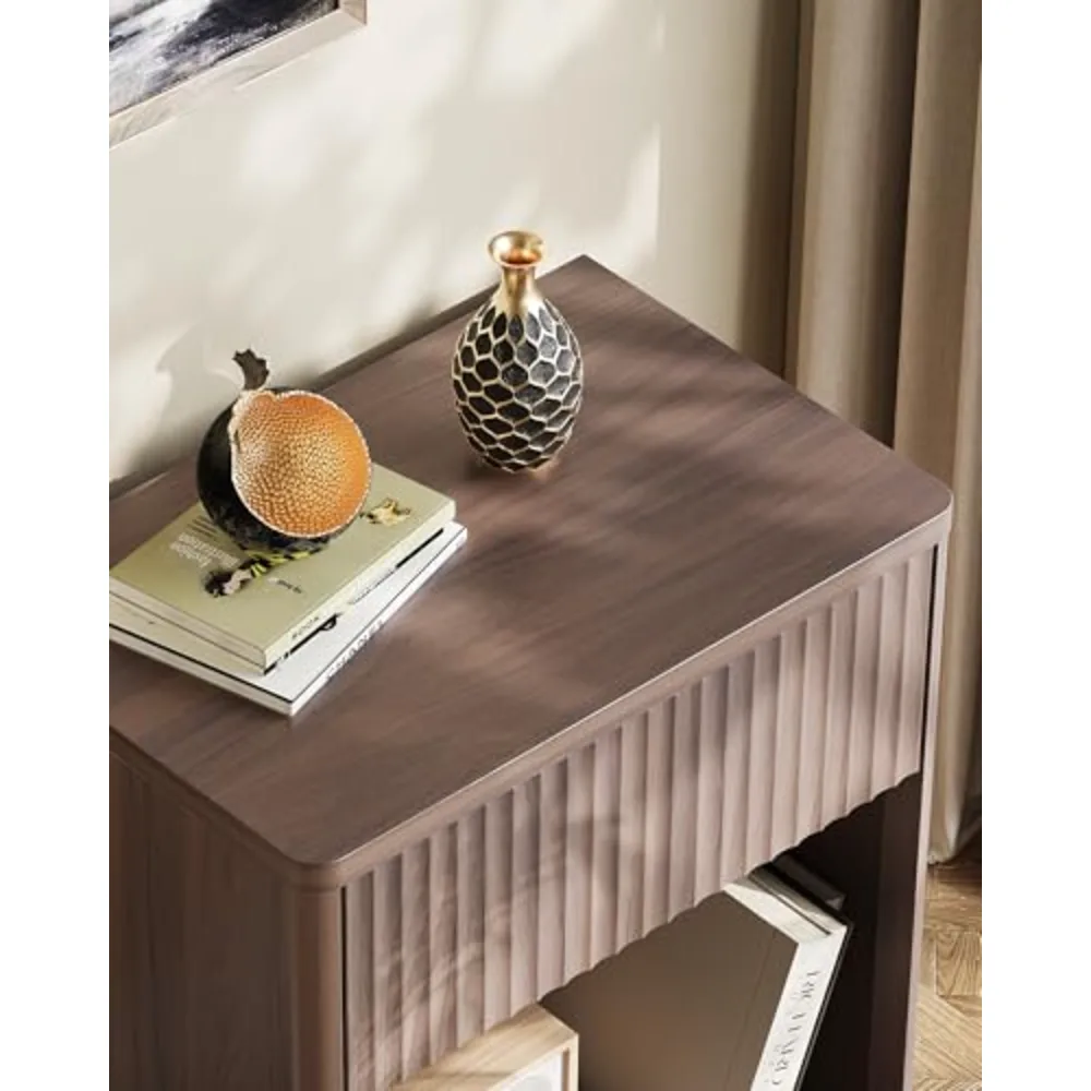 Night Stand Wood Nightstand with Storage Drawer and Open Shelf, view 5
