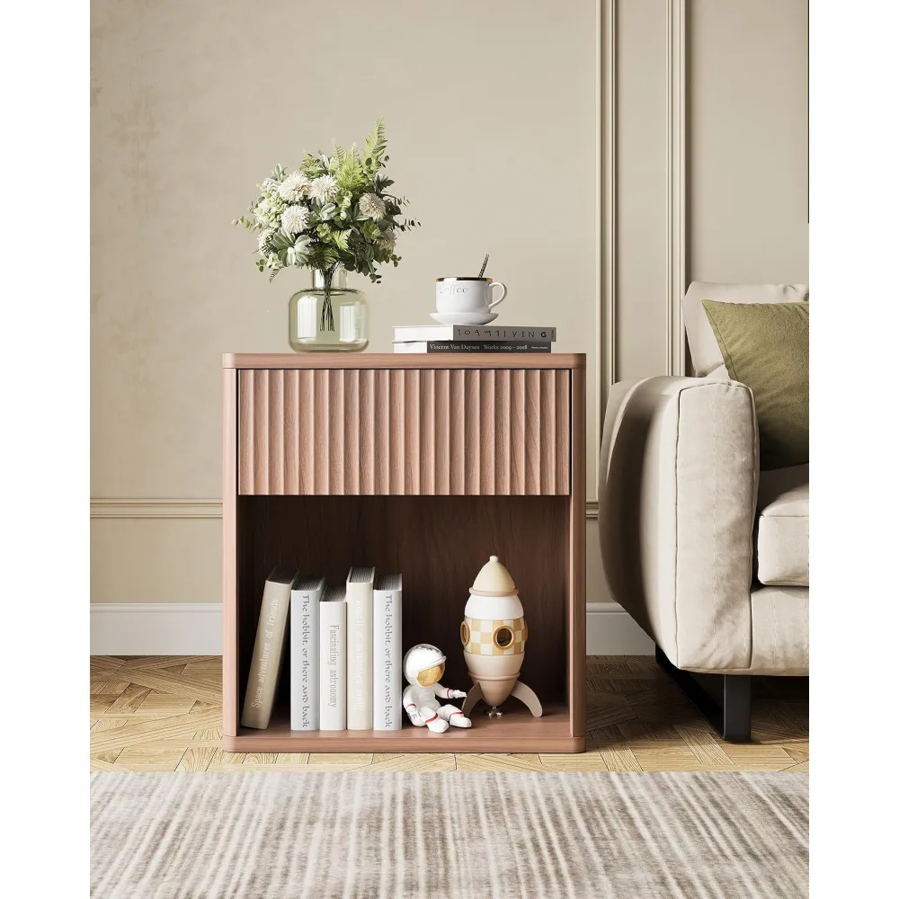 Night Stand Wood Nightstand with Storage Drawer and Open Shelf, view 6