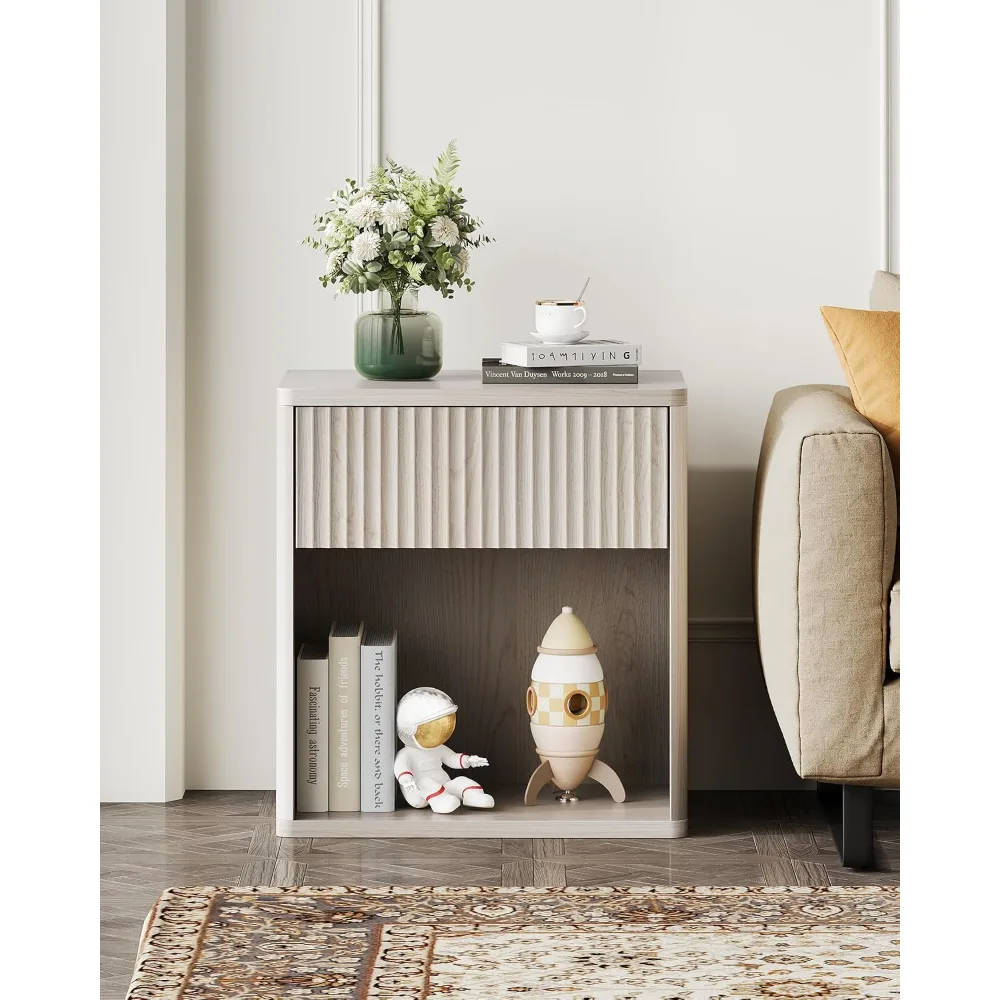 Night Stand Wood Nightstand with Storage Drawer and Open Shelf, view 6