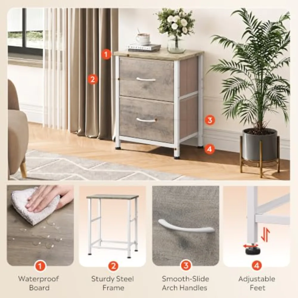 Nightstand 2 Drawer Dresser for Bedroom, view 5