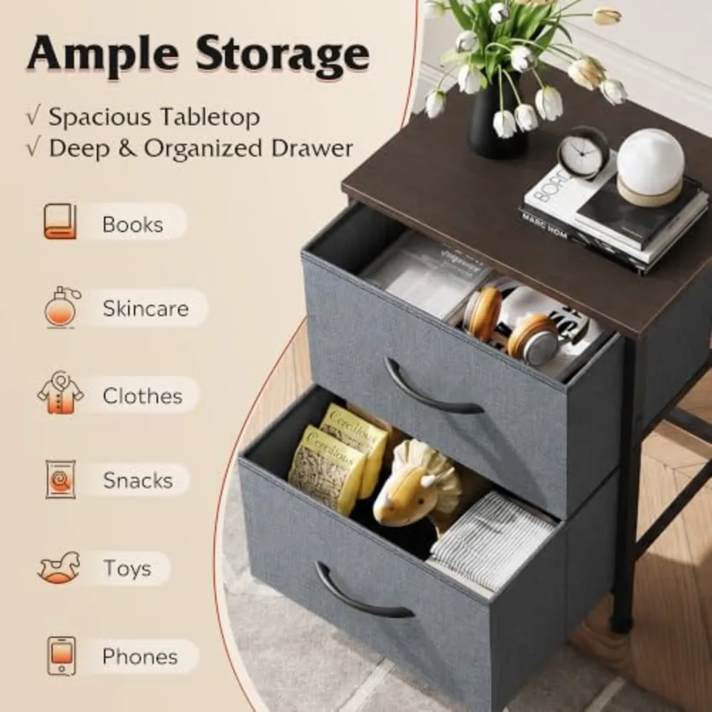 Nightstand 2 Drawer Dresser for Bedroom, view 4