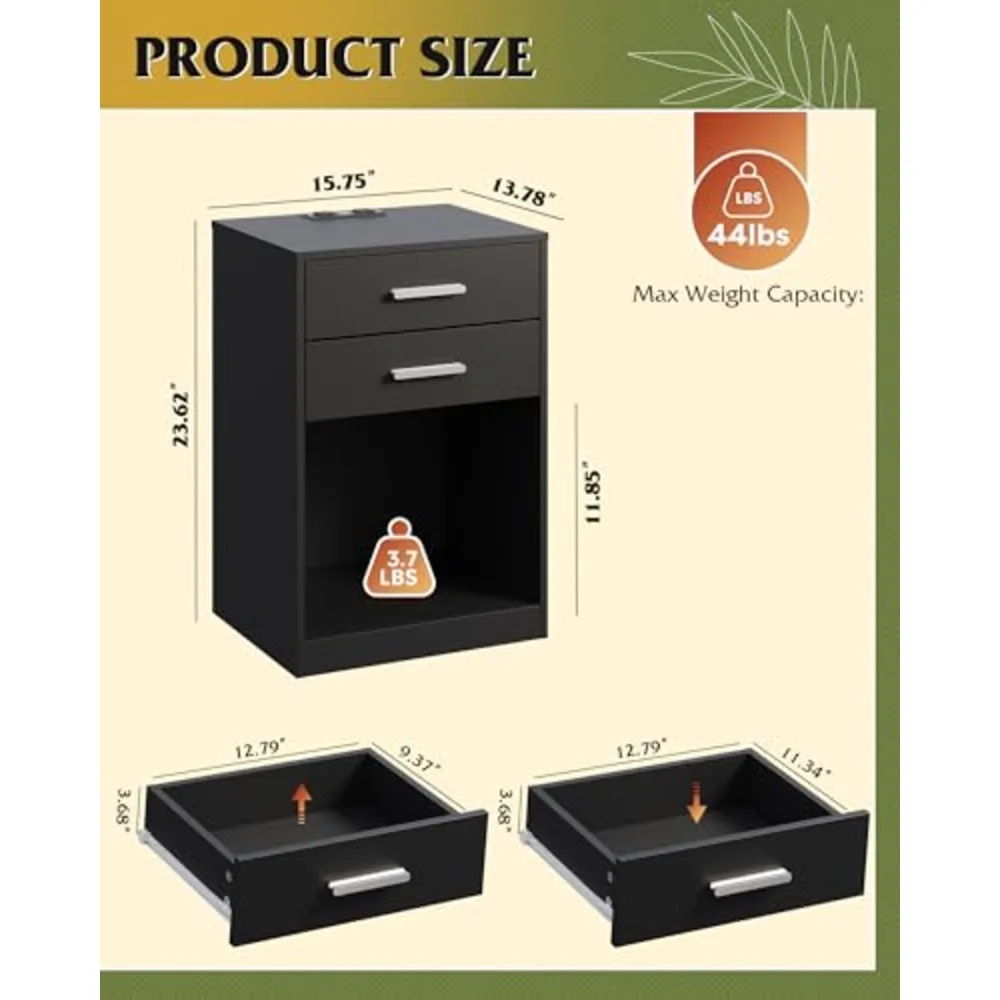 Nightstands Set of 2 with Charging Station, view 3