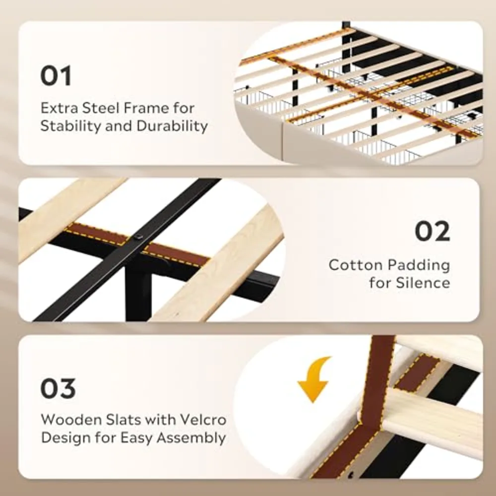 Queen Size Upholstered Bed Frame with 4 Storage Drawers, view 5