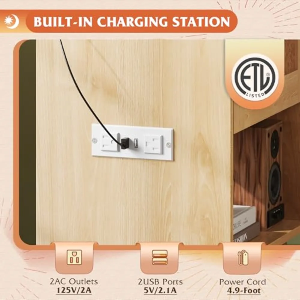 Rattan Nightstand with Charging Station, view 4