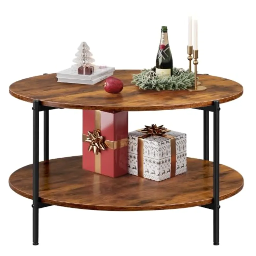 Round Coffee Table 32.6" Small Coffee Table with Storage Shelf