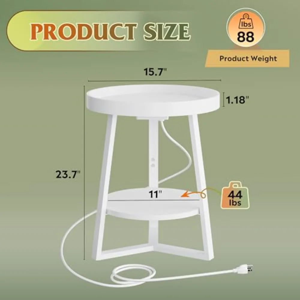 Round End Table with Charging Station, view 3