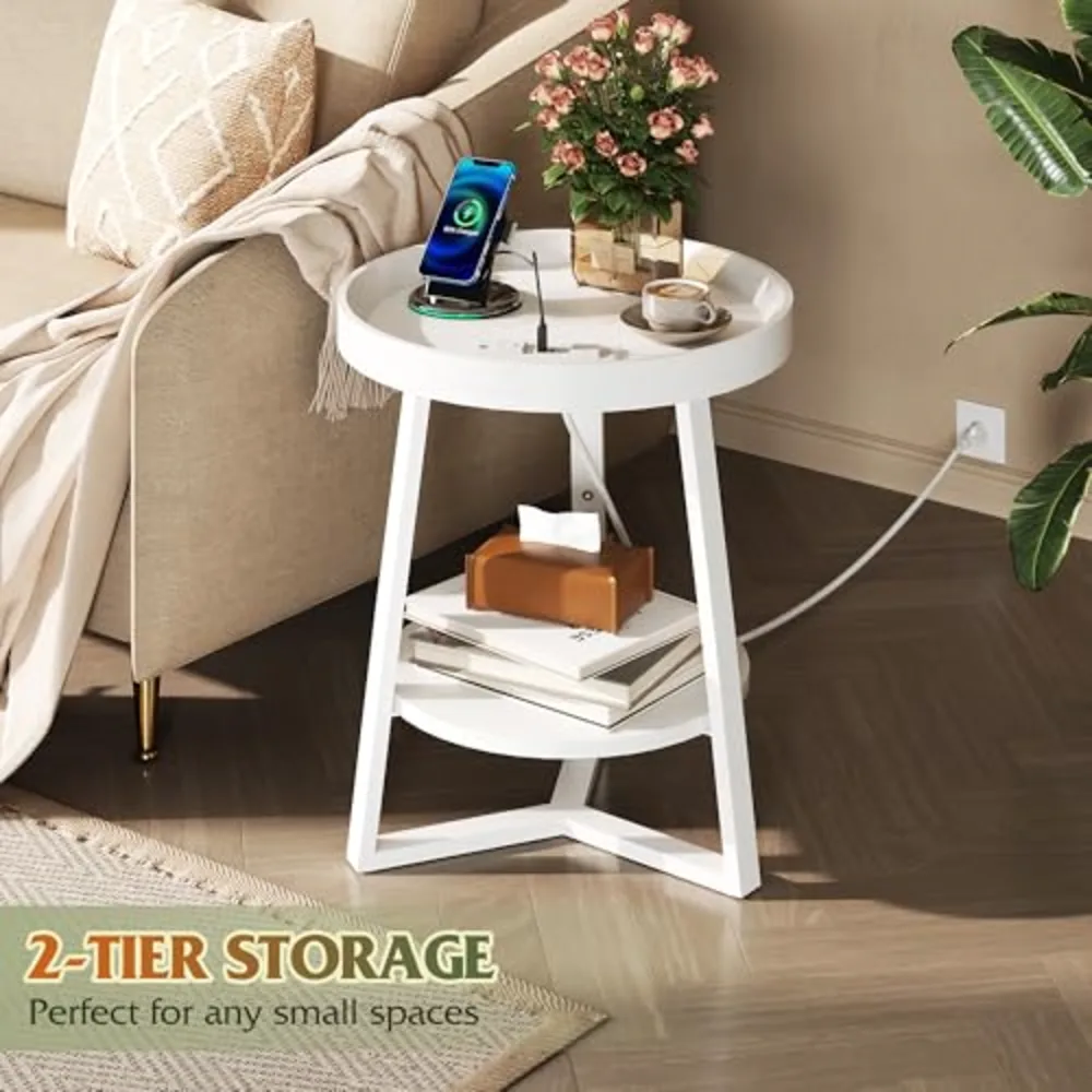 Round End Table with Charging Station, view 4