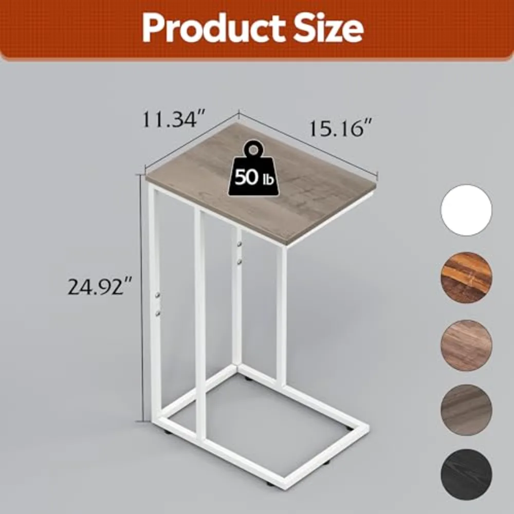 Side Table C Shaped End Table for Couch, view 3
