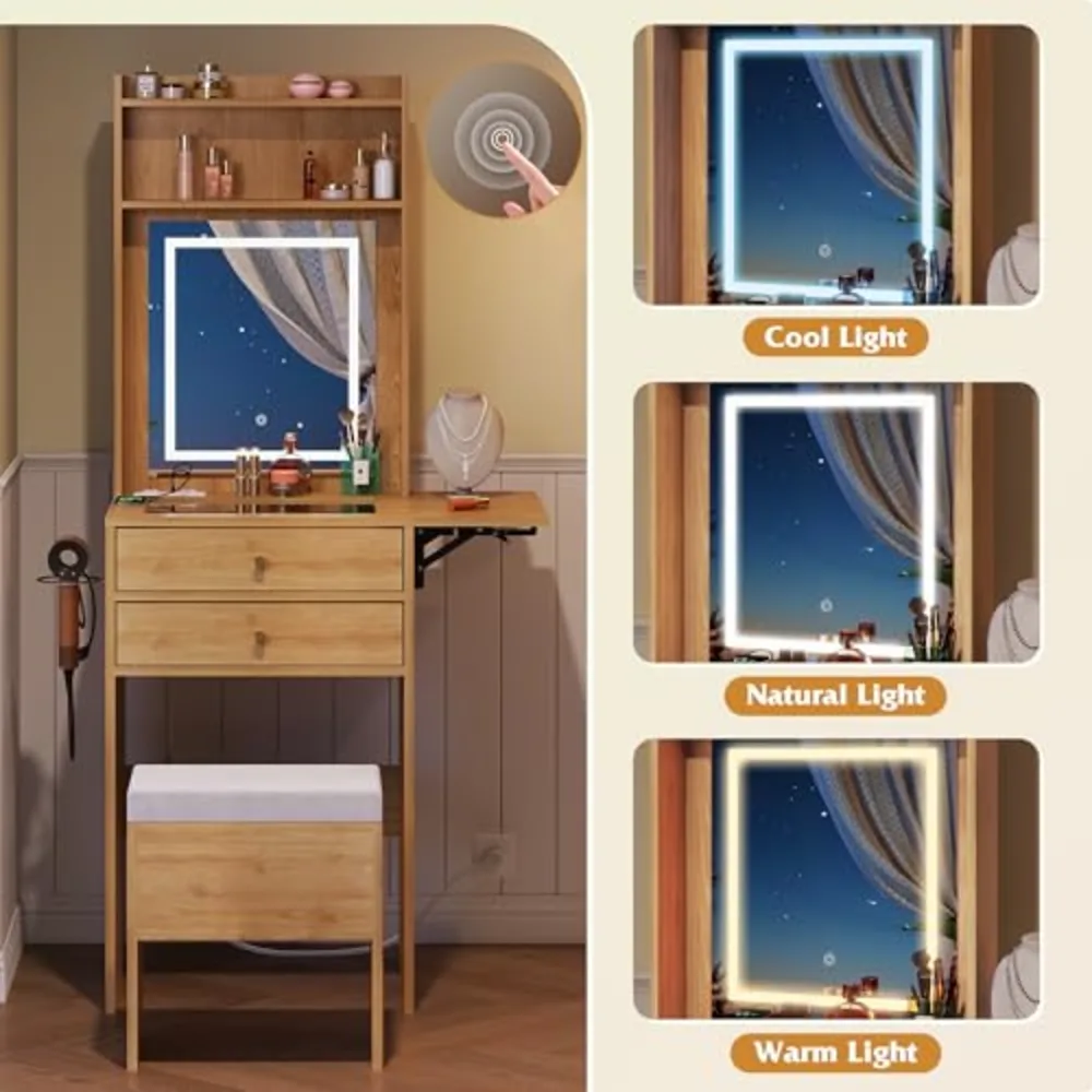 Small Vanity Desk with Mirror and Lights, view 3