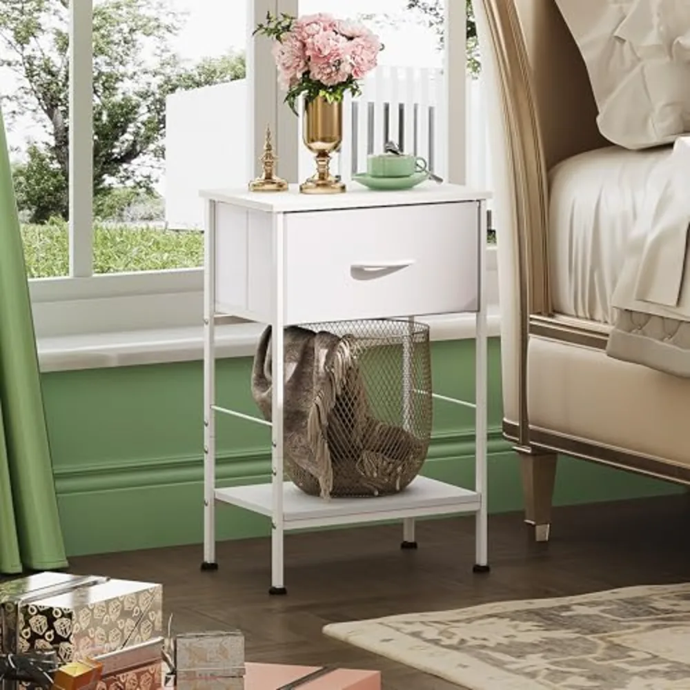 Small White Nightstand with Drawer, view 2