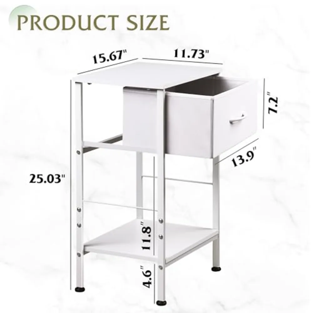 Small White Nightstand with Drawer, view 3