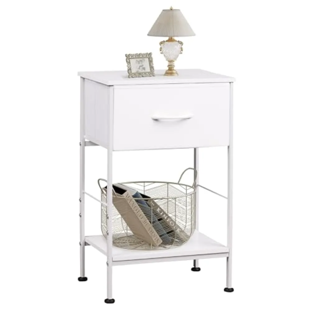 Small White Nightstand with Drawer